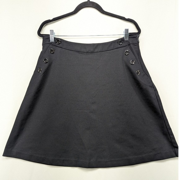 Alfani Black Mini Skirt Sailor Style Button Accents A-Line Career Party 10 - Picture 1 of 8